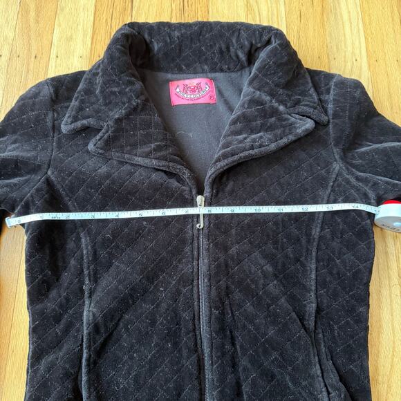 Juicy Couture Vintage Black Quilted Velour Zip Up Jacket Size Petite Y2K USA - Picture 9 of 12